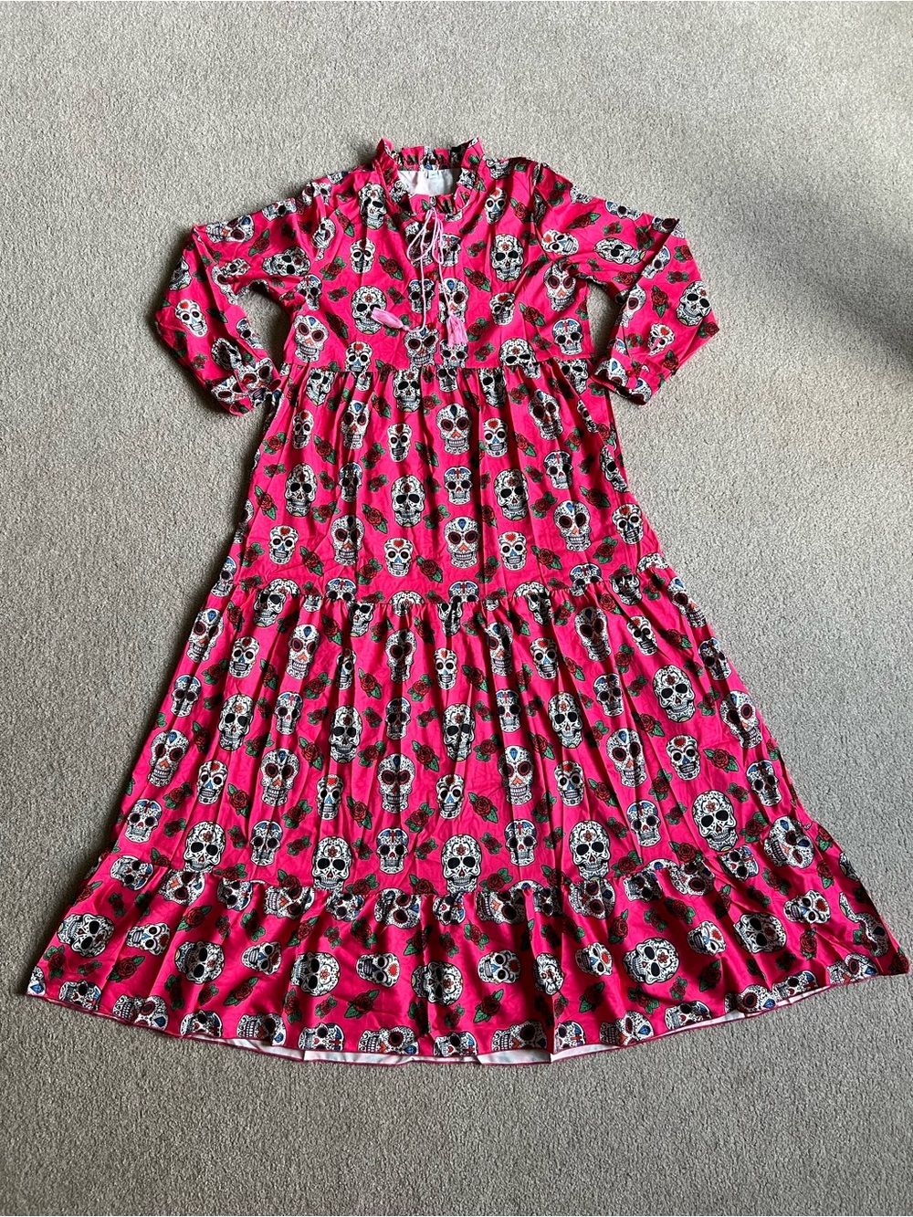 New L XL Day Of The Dead Sugar Skull Floral Multi-Color 1PC Dress Gown skeleton